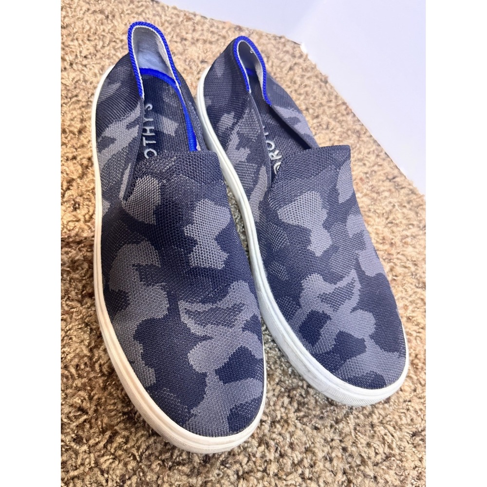 Rothys The Sneaker Shadow Cat Camo Grey Navy Slip On Shoes Womens 10